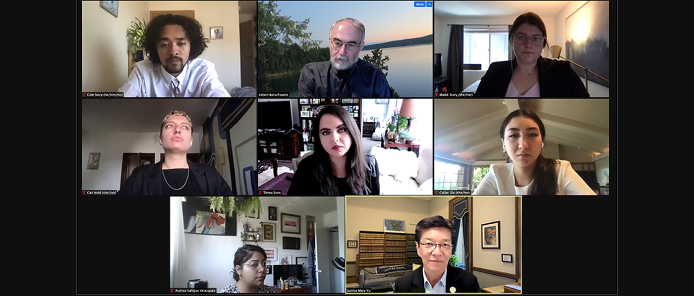 Justice Mary Yu meeting with the 2021 Fellows on Zoom