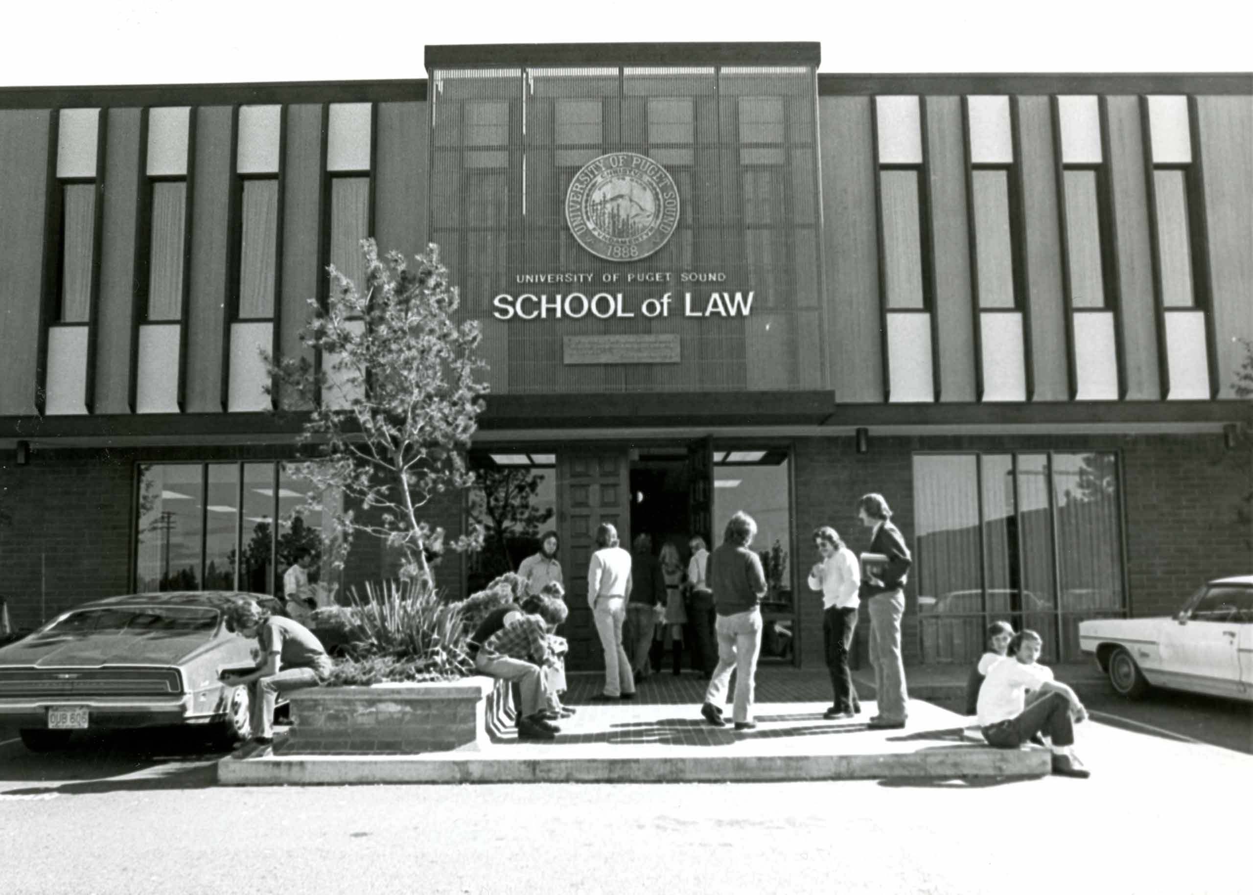 Student in front of Benaroya Business Park (UPS) - 1970s