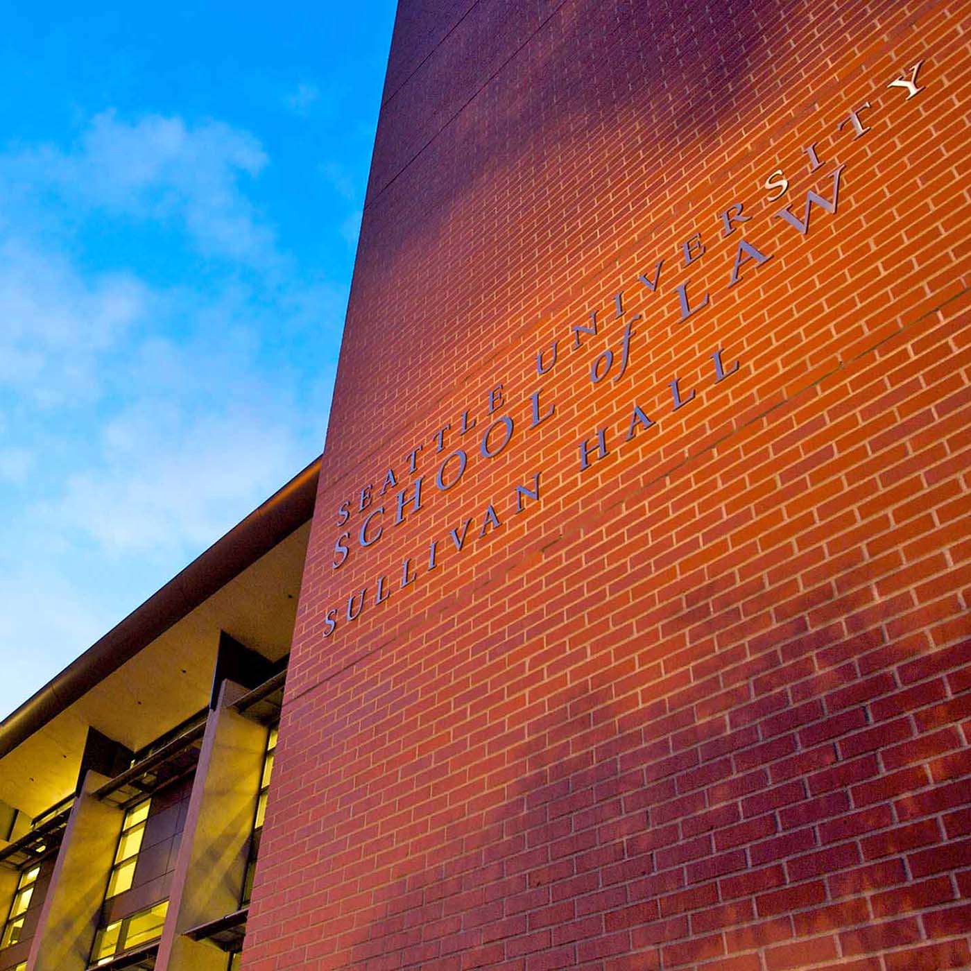 Sullivan Hall brick siding with text 'Seattle University School of Law Sullivan Hall'