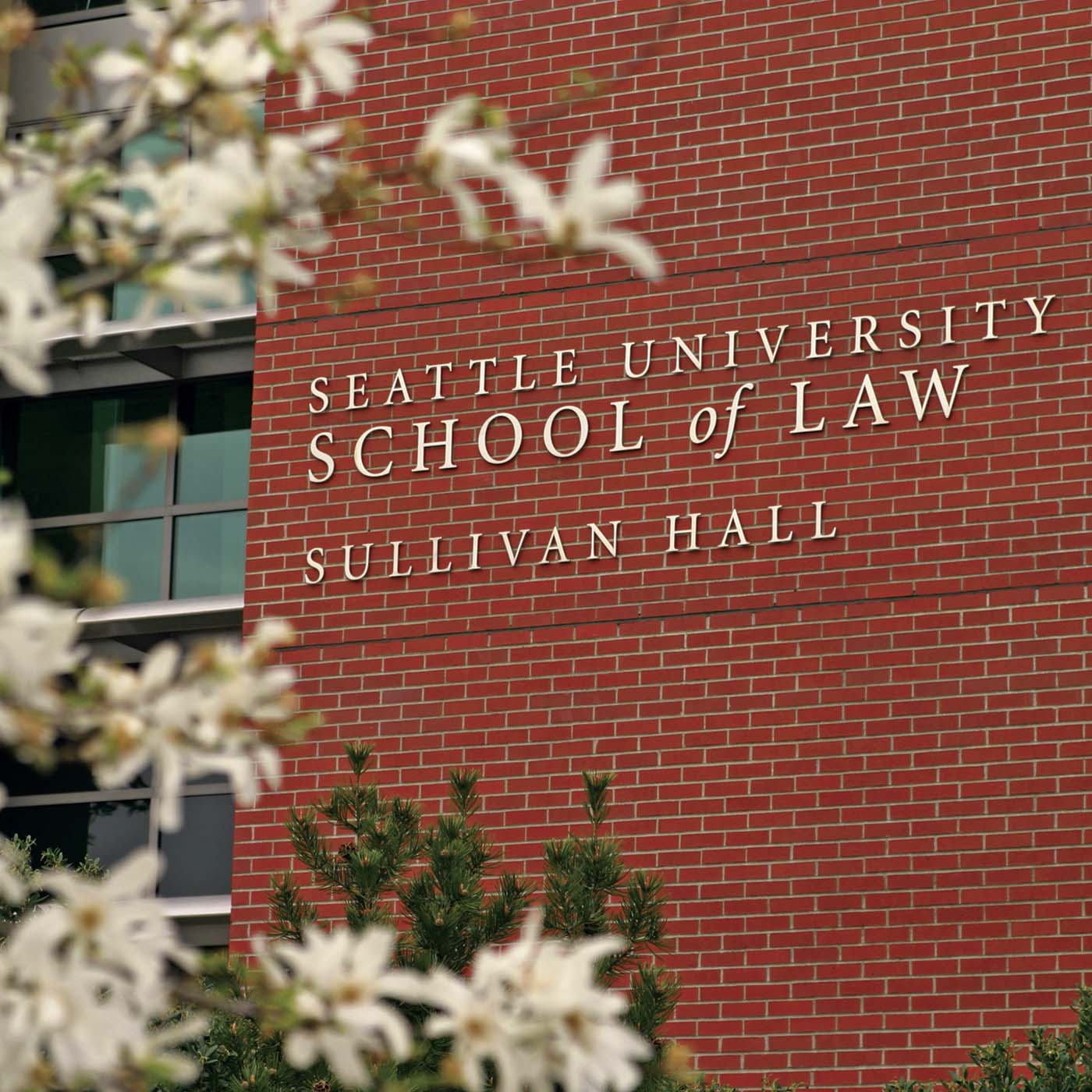 Sullivan Hall brick siding with text 'Seattle University School of Law Sullivan Hall'