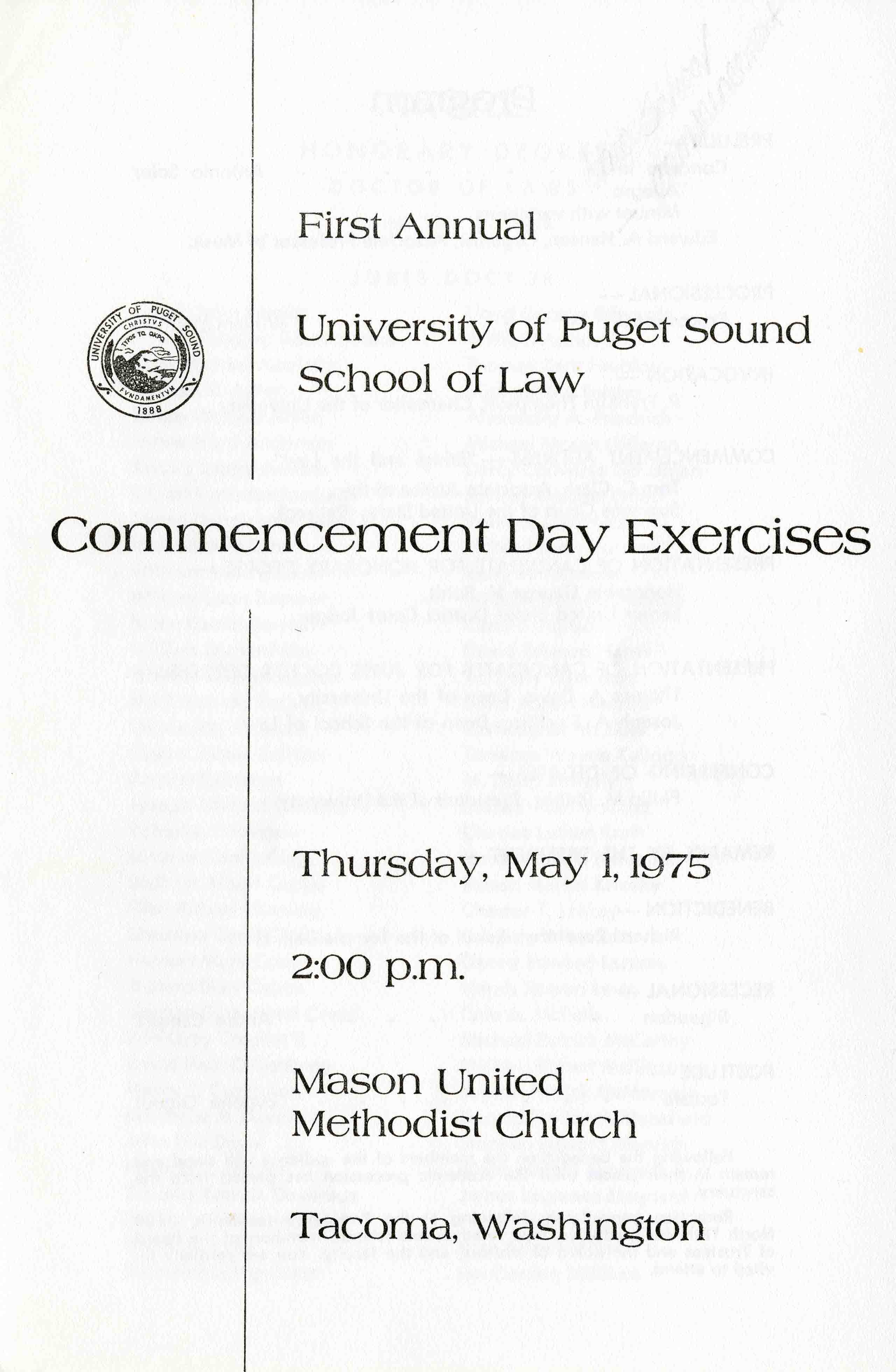 Benaroya Business Park (UPS) - Cover of the first Commencement program