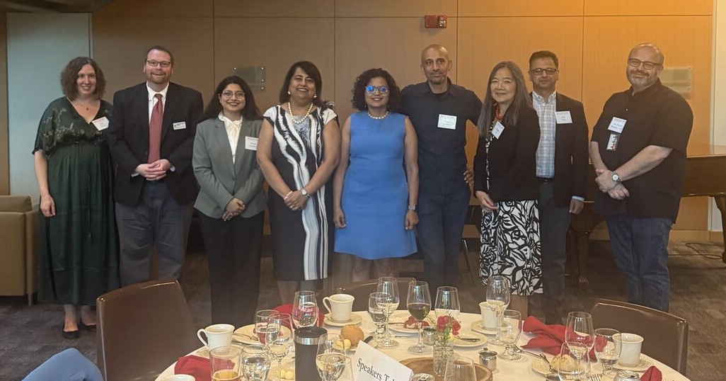 Jindal Global law students posing with three Seattle U Law professors in Sullivan Hall
