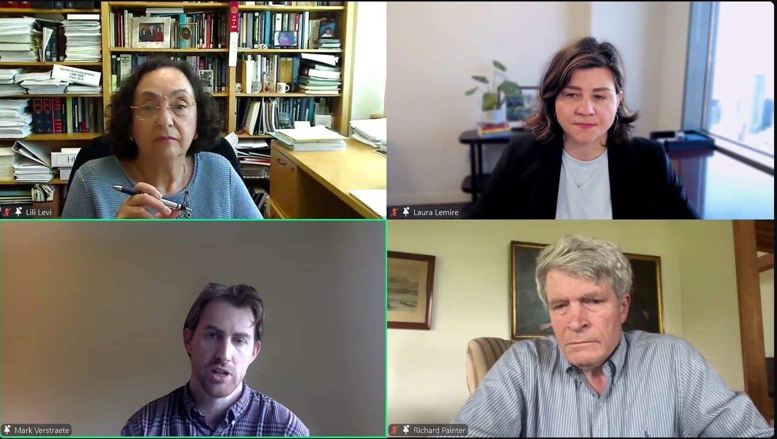 Screenshot of a Zoom Panel in which four professors speak on misinformation in politics