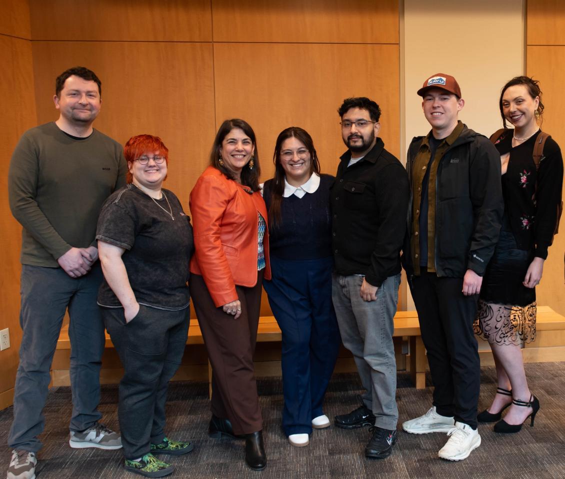 Catherine Romero stands with SU Law students in Sullivan Hall