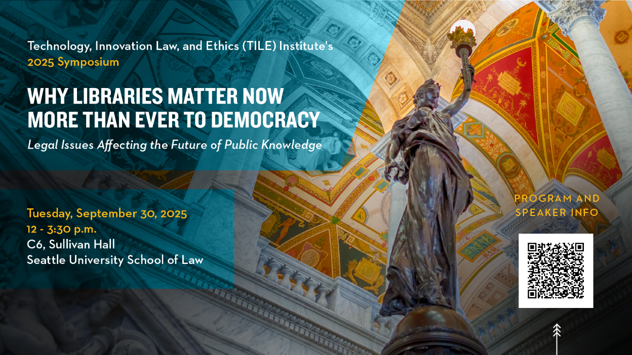 TILE symposium flyer with QR code linking to the program