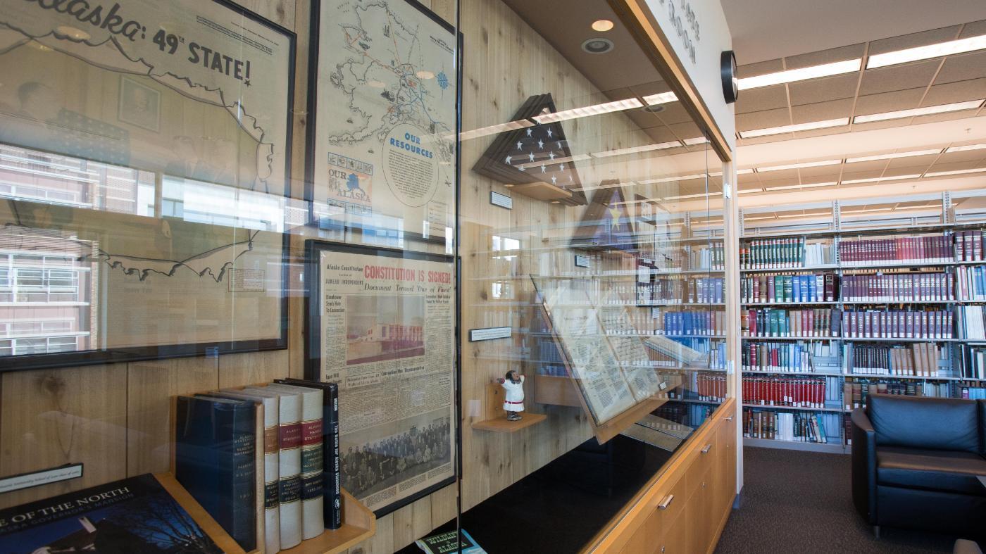 Alaska display in the Seattle University School of Law library