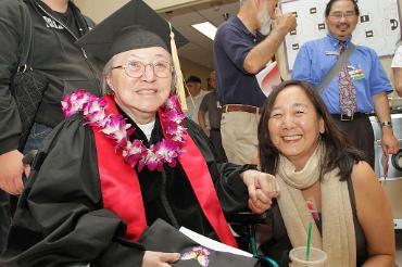 Professor Lorraine Bannai (right) with honorary degree recipient Lillia Uri (Satow) Matsuda.