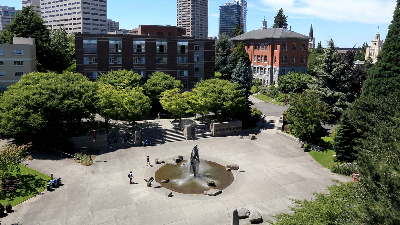 Centennial Fountain on the Seattle University campus