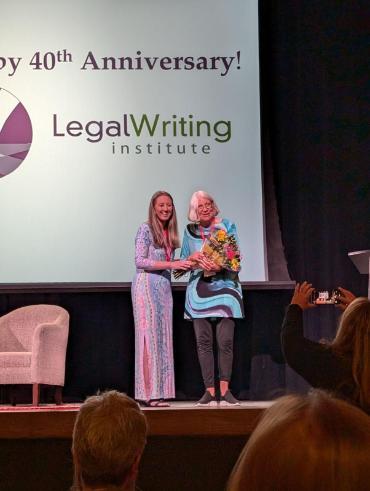 Professor Laurel Oates (right) gave a presentation to a packed audience