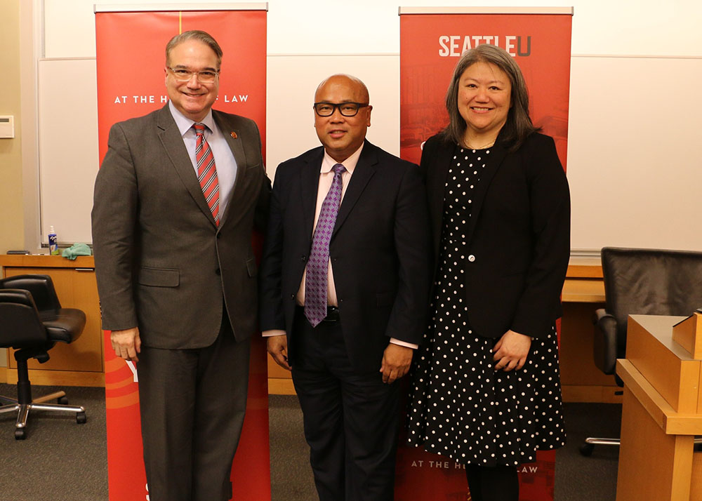 Dean Anthony E. Varona, Hon. Benes Aldana, and Judge Meng Li Che at Luminaries in Law event (2023)